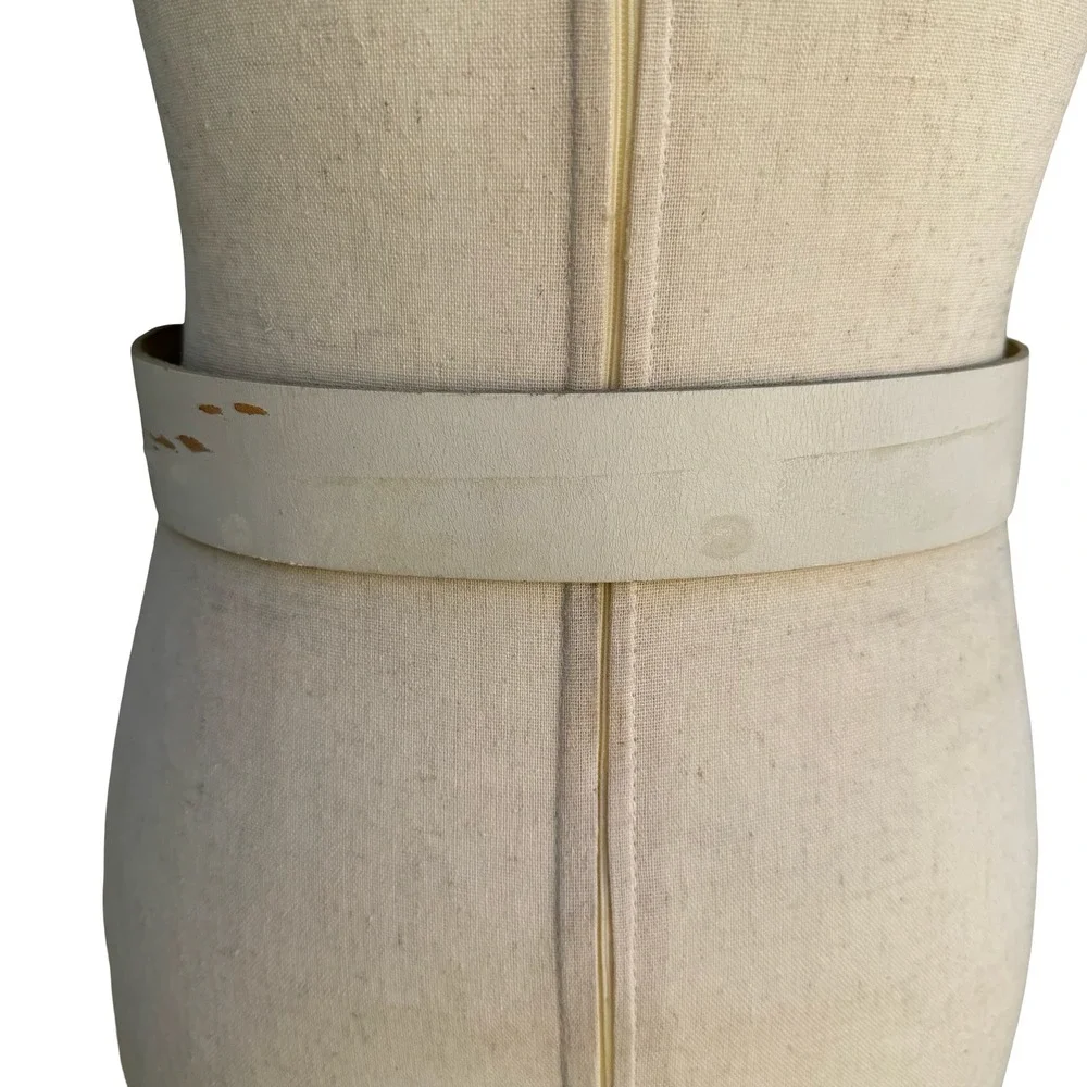 Gilles Herve Paris Vintage White Leather Belt Made in France Silver Buckle Wide